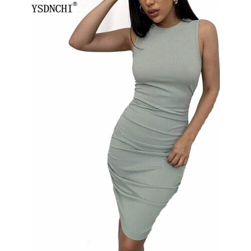 YSDNCHI 2021 Knitted Bodycon Dress Women Summer Sleeveless Mini Hollow Back Party Sexy Dresses Club Solid Pencil Vestidos Sheath