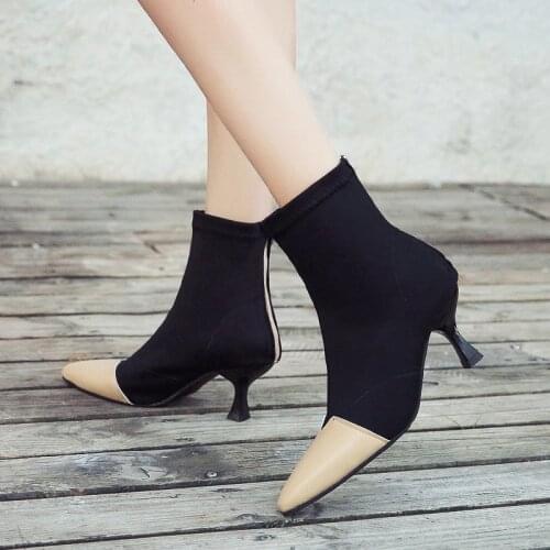 2021 Womens Boots Ankle Zipper Handmade Pointed Toe Thin Heels Female High Heels Non-slip Elegant Plus Size Woman Shoes