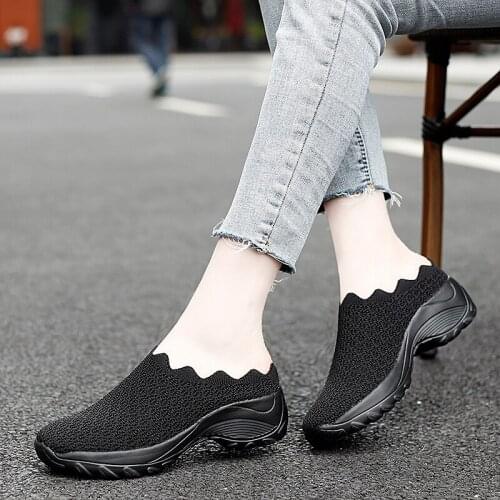 2020 Women Shoes Chunky Sneakers Women Black Shoes Breathable Casual Vulcanized Shoes Slip On Platform Sneakers Femme Summer