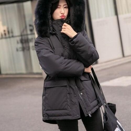 2021 Winter Jacket Women Fur Collar with Hooded Solid Black White Female Duck Down Coat Loose Oversized Women Short Parka X438