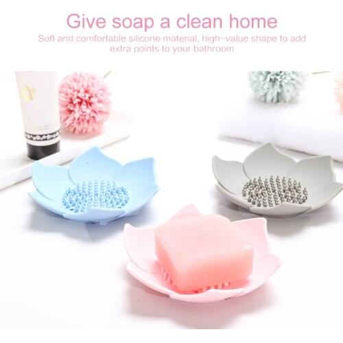 1Pcs Creative Soap Box Soap Drain Tray Lotus Flower Flexible Silicone Plates Shower Bath Storage Soap Dish Soap Holder Dropship