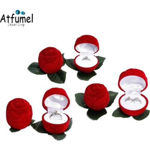 10Pcs Velvet Rose Flower Ring Box Red Ring Jewelry Storage Box Valentines Day Lovers Birthday Jewelry Ring Gift Box Ring Case