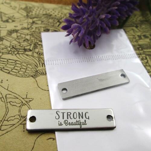 20pcs--Strong Is Beautiful Connector stainless steel charms more style for choosing DIY Charms pendants for necklace 30x7mm