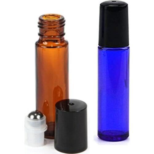 2pcs 10ml Roll-on Perfume Bottle Amber Glass Essential Oil Bottle with Steel Stainless Roller Ball