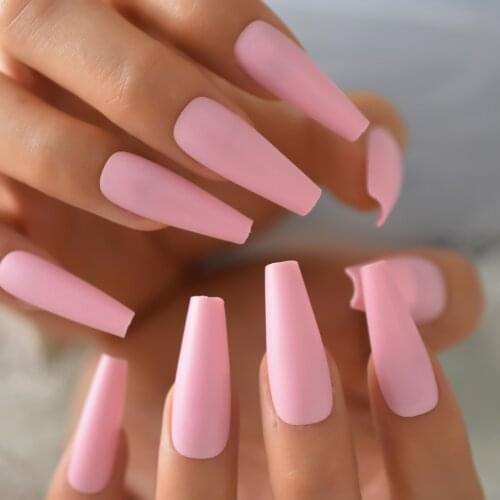 Pink Extra Long Fake Nails Designed Matte Daily False Nail Tips Acrylic Tapered Square Wearable Faux Ongles