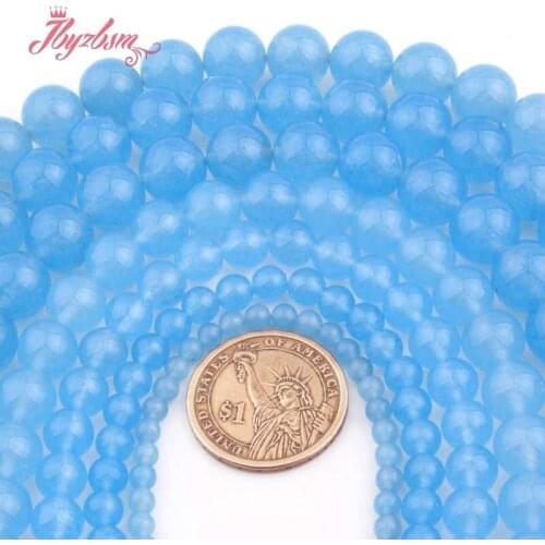 4.6.8.10mm Round Sky Blue Jades Smooth Spacer Beads Stone for DIY Women Fashion Necklace Bracelets Earring Jewelry Making 15"