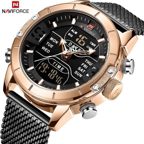 NAVIFORCE Men Watch Top Luxury BrandDual Display LED Clock Bussiness Watch Water Resistance Quartz Wrist Watch Relogio Masculino