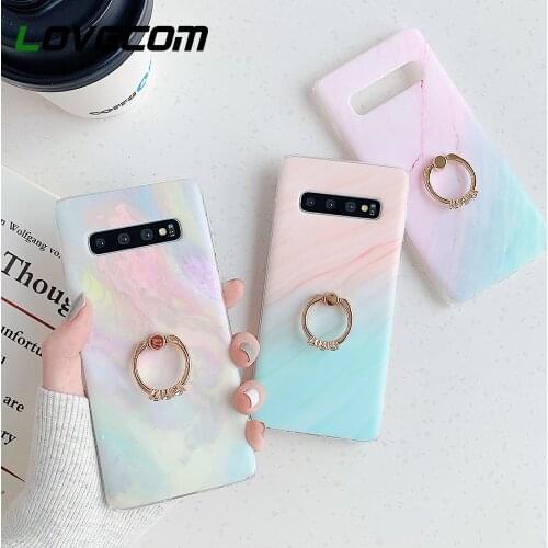 LOVECOM Gradient Matte Marble Case For Samsung S21 S20 S10 S9 Plus A50 A51 Note 10 Pro Finger Ring Holder Soft IMD Phone Cover