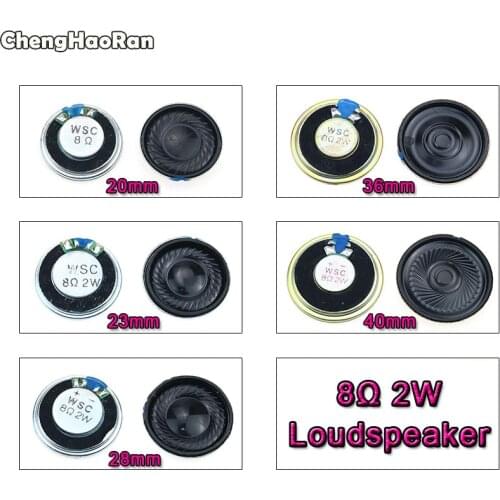 ChengHaoRan 2pcs 2W 8R Loudspeaker 20mm 23mm 28mm 36mm 40mm Diameter 8 Ohms 2W Mini Speaker Thickness Small Horn