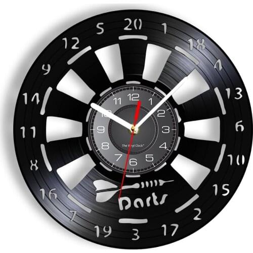 Dartboard Casual Game Vinyl Record Wall Clock Darts Boomerang Room Essential Hanging Watch Fanatic Championship Darts Home Decor