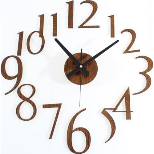 DIY Wooden Wall Clock Modern Design Living Room Wood Clocks Quartz Creative Digital Wall Watch 3D Stickers Silent Home Decor