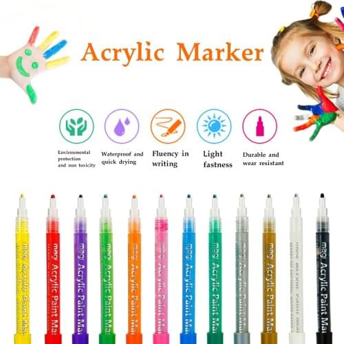 Double Nib Acrylic Marker 12 Color Set Water-based Paint Pen Color Diy Marker Pen For Kids Children Kawaii Stationery Painting