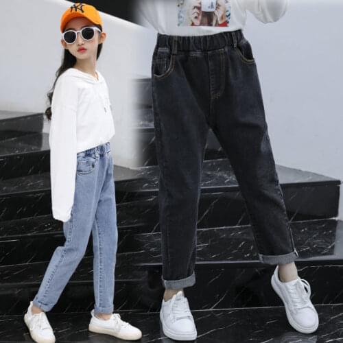 2020 Spring Autumn Childrens Clothing Girls Jeans Kids Denim Pants Trousers Elastic Waist Wide Casual Teens Jeans For Girl W485