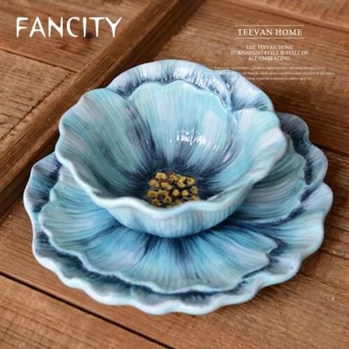 FANCITY Hand-painted 3D three-dimensional relief ceramic European pastoral creative household American decorative plate hanging