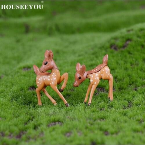 2PCS Artificial Mini Sika Deer Giraffe Fairy Garden Miniatures Micro Landscape Resin Handicraft Ornaments Figurines Home Decor