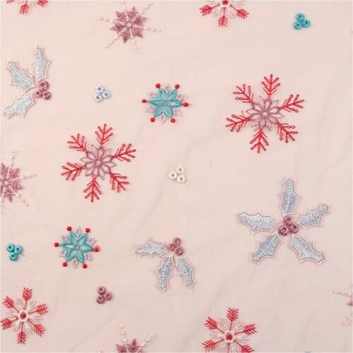 Exquisite Embroidered Snowflake Lace Fabrics Tulle Mesh Polyester Diy Dress Sewing Accessories 2yards/Pack