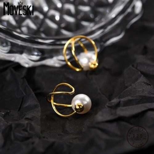 MOVESKI 925 Sterling Silver Pearl Ear Clip Women Without Pierced Ear Clip Ear Bone Clip Fashion Trend Sterling Silver Jewelry