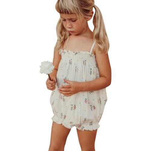 Toddler Girls Sleeveless Rompers Tie Up Strap Jumpsuit Floral Ruffled Onesies