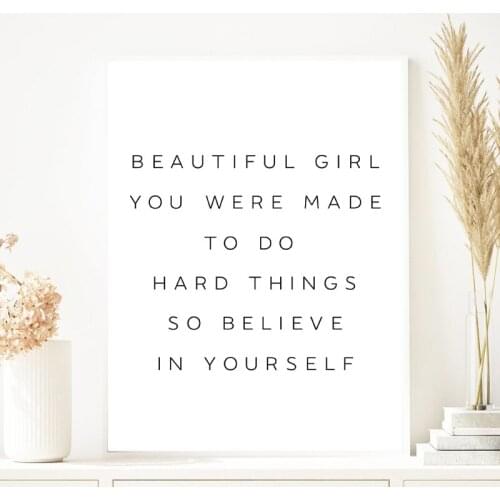 Beautiful Girl Inspirational Quote Art Print Teen Girls Dorm Decor Gift for Women Modern Minimalist Poster Canvas Painting Decor