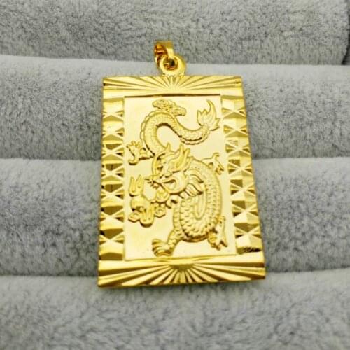Square Shaped Dragon Pattern Pendant Chain Yellow Gold Filled Domineering Mens Necklace Trendy Boy Jewelry Gift