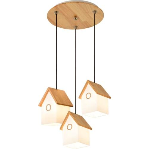 LukLoy LED Nordic Creative Wood Pendant Light Art Living Room Lamp Dining Room Lights Bar Loft Lamp Hanging Lamp Wood Kid Light