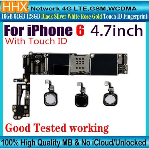 Free iCloud unlocked for iphone 6 Motherboard With Touch ID/without Touch ID,16gb / 64gb / 128gb for iphone 6 Logic boards