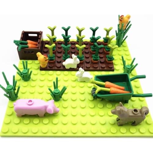 New MOC Farm Toys Building Blocks for Kids DIY Farmer Cart Radish Rabbits Bricks Parts Compatible Juguetes Bloques Para Ninos