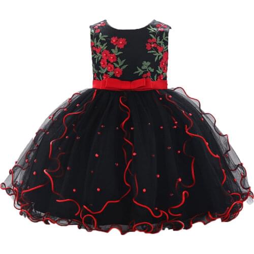 Embroidery flower baby girl clothes tutu new year childrens dresses black white princess baby clothing 3M 12M 2 Years