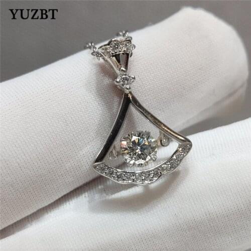 925 Silver White Gold Plate Gemstone Brilliant Cut 0.5 ct Diamond Test Past D Color Moissanite Cute Skirt Pendant Necklace Gift