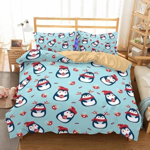 Cartoon Penguin Bedding Childrens Bedroom Decoration Animal Home Bedding Double Set Queen King Down Quilt Cover