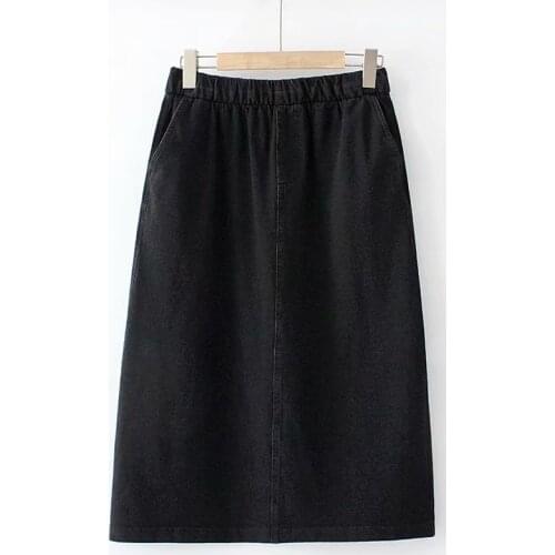 Plus Size XL-4XL Womens Long Black Blue Denim Skirts Casual Spring Autumn Solid Simple Long Skirts