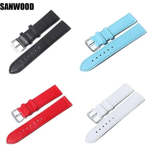 SANWOOD New 8 Color Unisex Fashion Casual Watch Accessories Watch Bracelet Belt Soft Leather Watchband Watch Strap 14 16 18 20mm