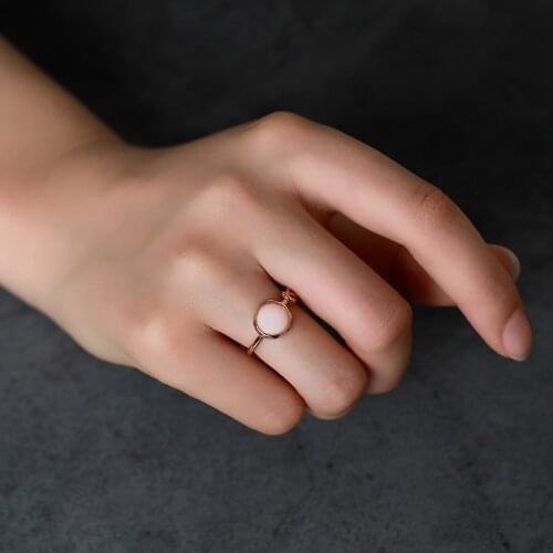 Pink Circle Opal Cats Eye Stone Simple Cute Gift Knot Golden Copper Tail Rings for Women