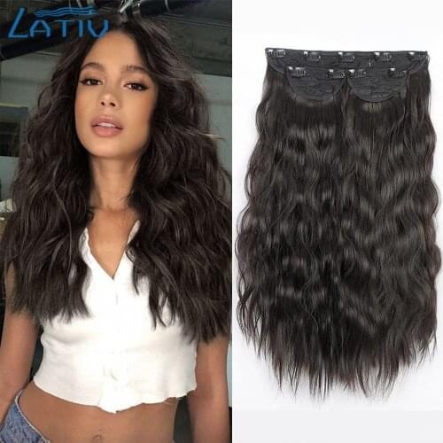 Lativ Synthetic 3Pcs/Set Hairpiece Long Wavy Hair Extensions Clip In Hair Extensions Dark Brown Heat Resistant Hair