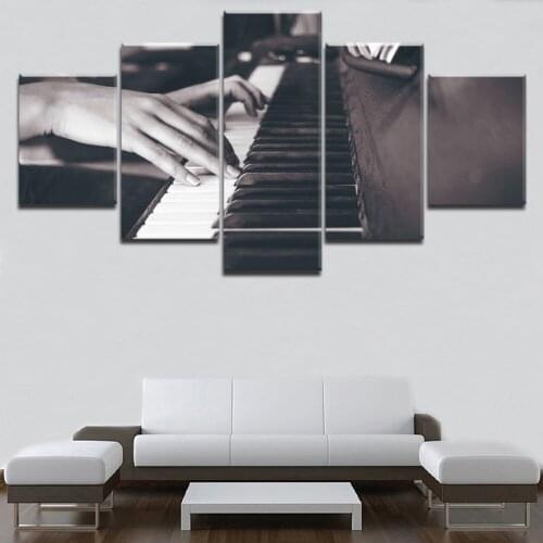 Framework Printed Modern Living Room Wall Art Canvas 5 Panel Old Vintage Classic Piano Home Decor Painting Modular Pictures