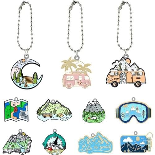 TAFREE Mountain Starry Night Camping Cartoon Acrylic Doll Keychain Boys and Girls Fashion Jewelry Heat Shrinkable Keychain