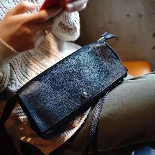 Handmade Real Cow Leather Vintage Ladies Small Mobile Phone Bag Casual Womens Crossbody Messenger Pretty Bags