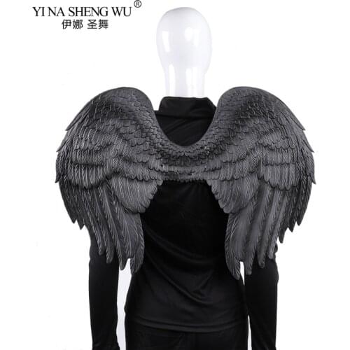 Adult Halloween Black White Feathers 3D Angel Wings Evil Cosplay Costume Mardi Gras Pretend Play Dress Up Carnival Accessories