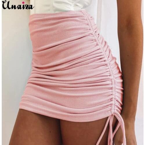 UNAIZA Womens Clothing Knitted Drawstring Bag Hip Skirt Sexy A-line Skirt Solid Color 2121 New Fashion Slim High Quality Skirt