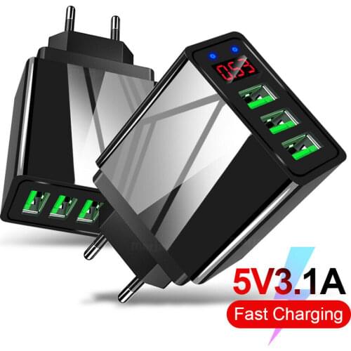 5V 3.1A Display USB Charger For iPhone Charger 3 Ports Fast Charging Wall Phone Charger For iPhone Samsung Xiaomi USB Adapter