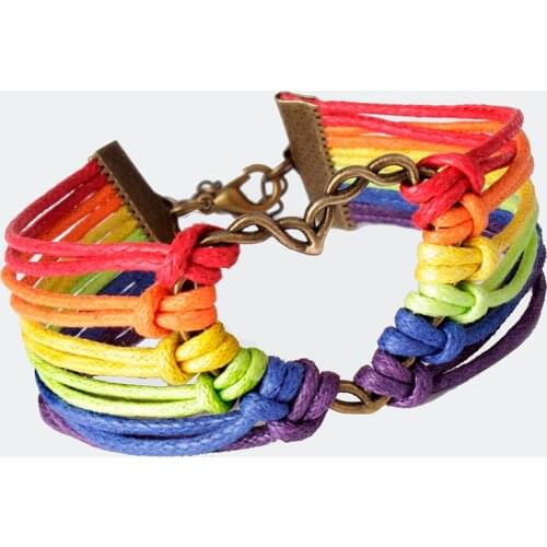 Womens Love Bracelet Fashion Hot Sale Colorful Flag Pride Charm Heart Weaving Hand Bracelet Girl Holiday Gift браслет #40