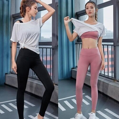 Women Tracksuit Yoga Leggings Set Sports Wear Gym Clothing 3 Piece Sports Bra Short Sleeve Crop Top Workout Fitness Sports Suit