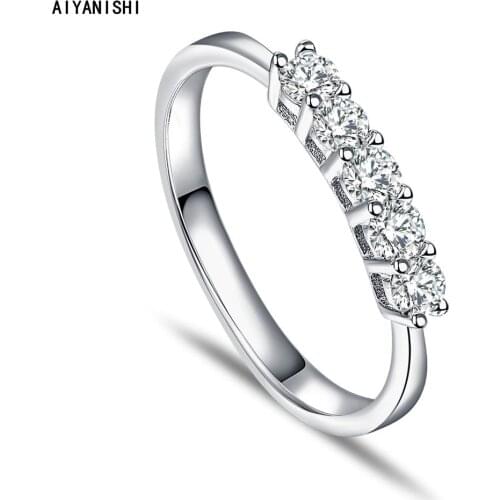 AIYANISHI NEW Fashion Round Clear Sona Diamond Stackable Finger Rings for Women 925 Sterling Silver Trendy Rings Jewelry Gifts
