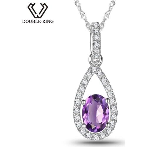 DOUBLE-R 0.63ct High Quality Natural Amethyst Pendants for Women Silver 925 Necklace Classic Fine Wedding Jewelry