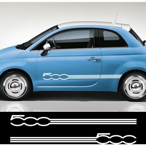 2PCS For Fiat 500 Car Styling Door Side Skirt Long Stripes Graphical Stickers Decals Auto Body Decor Vinyl Film Car Accessories