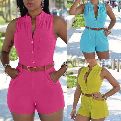2020 Summer Women V Neck Elegant Romper Sexy Lady Office Wear Milk Silk Playsuit Solid Single Breasted Playsuit Front Button Xxl