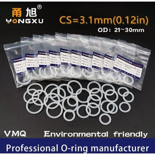 10PCS/lot White Silicon O-ring Silicone CS3.1mm Thickness 21/22/23/24/25/26/27/28/29/30*3.1mm OD O Ring Seal Rubber Gasket Rings