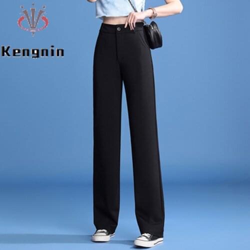 Summer All-Match Casual Women Trousers Plus Size 4XL Straight High Waist Ladies Loose Pants Black Color Simple Suit Capris KN206