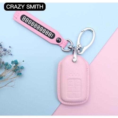 Crazy Smith Car Key Cover Case Bag for Honda 4 buttons New Fashion 100% Genuine Leather High Quality Mother Fathers Day Gift
