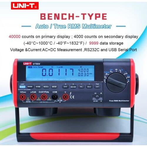 True RMS Bench Type Digital Multimeter UNI-T UT804 DMM HZ Temperature Tester Capacitor 40000 Counts w/Data Logging USB RS232